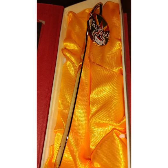 Vintage Chinese Opera Mask Bookmark Zhang Fei Cloisonné-Style Enamel Gift Boxed - Picture 3 of 5